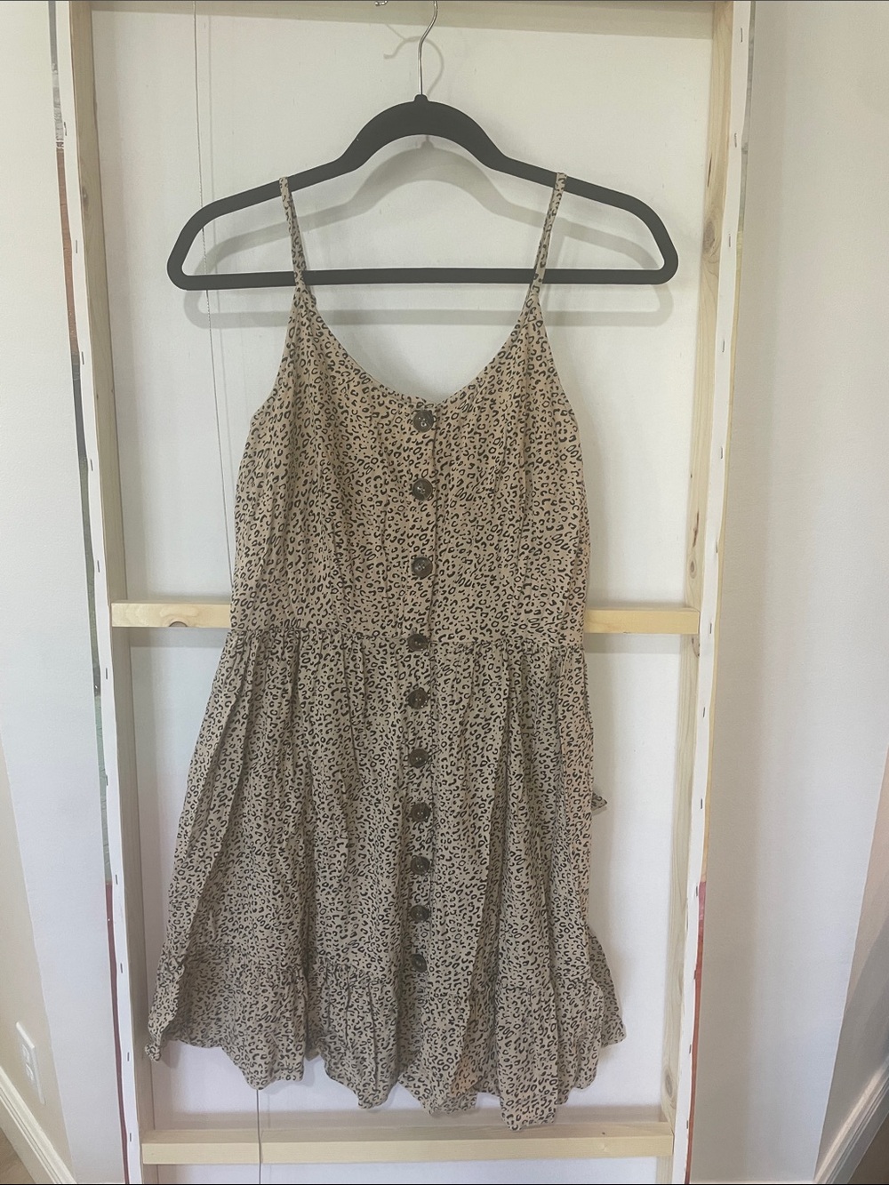 Spaghetti Strap Button-Front animal print sun dress